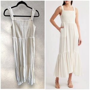 NEW Chelsea28 Cream White Smocked Tiered Maxi Dress, Small